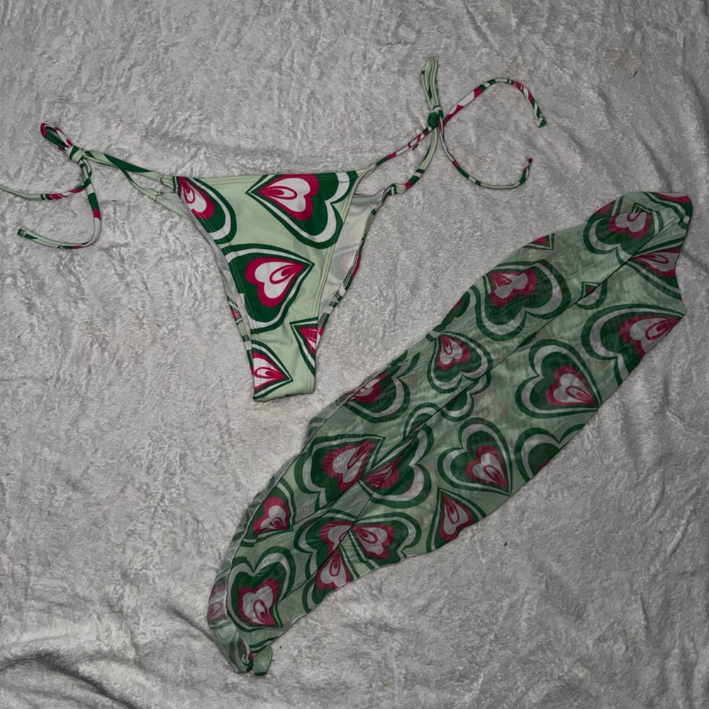 Green and Pink Heart Bikini Set